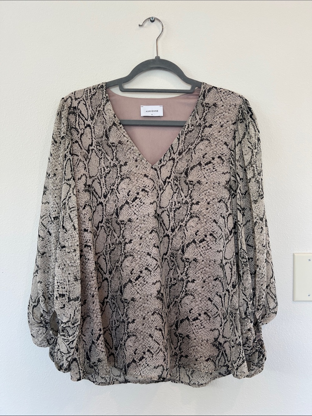 Adrienne Taupe and Black Snake-Print V-Neck Blouse
